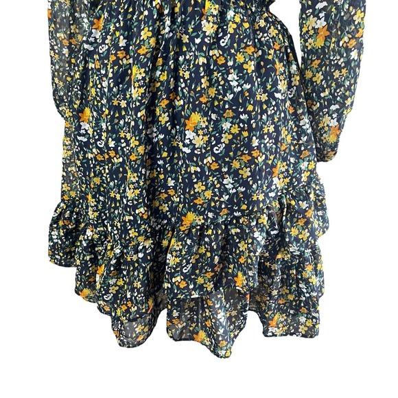 LOVE ADY Navy & Yellow Ditsy Floral Ruffled Mini Dress, Medium - Picture 3 of 8